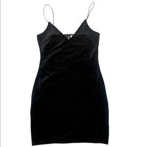 Black Velour Glitter Cocktail Dress with Bungee Straps